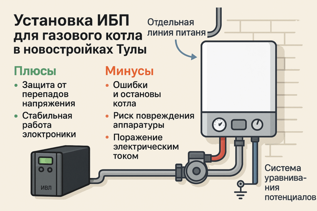 Установка ИБП для газового котла в новостройках Тулы