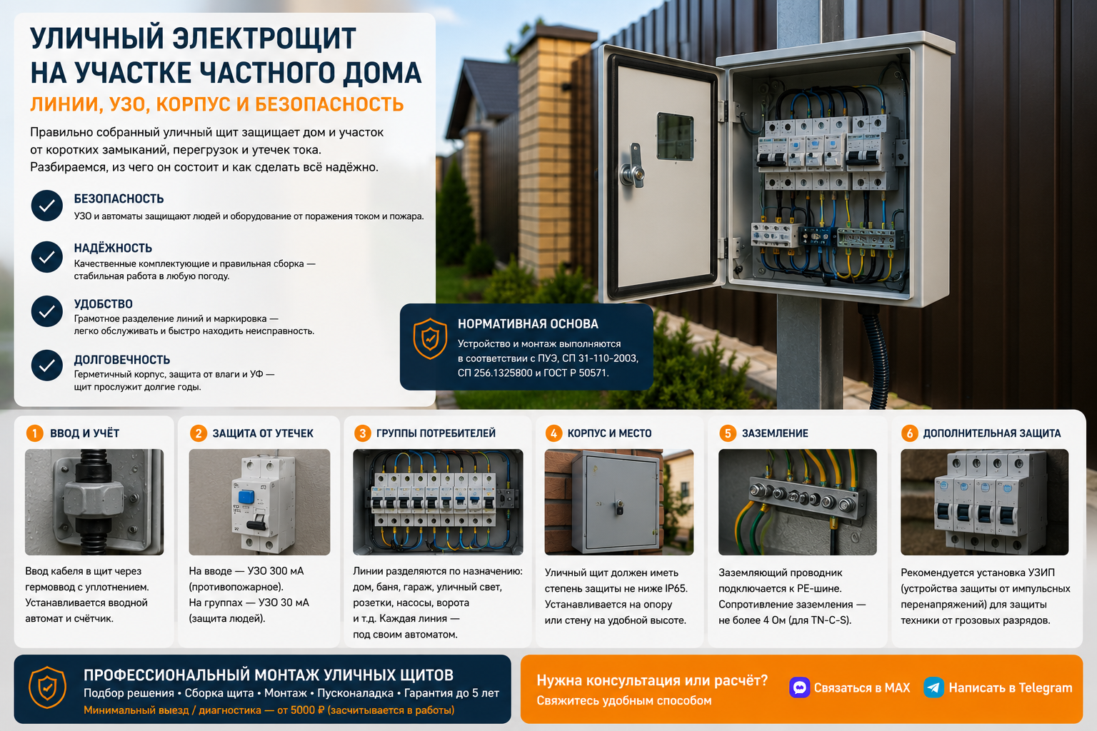 Уличный электрощит на участке частного дома