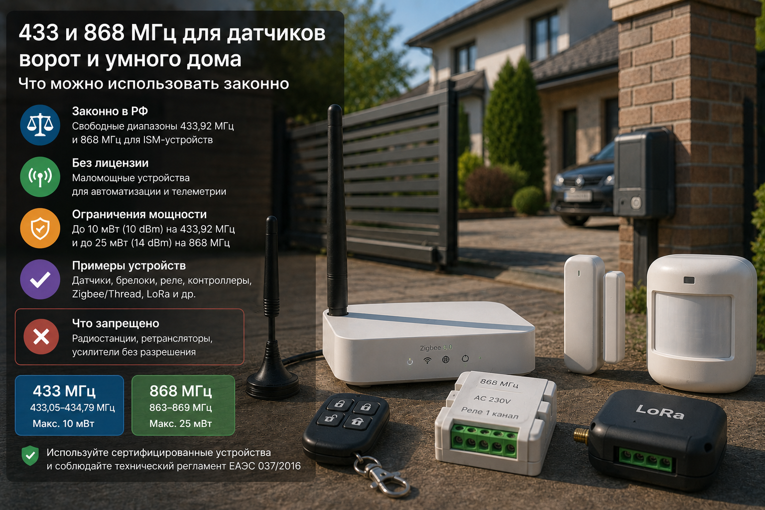 433 и 868 МГц для датчиков, ворот и умного дома