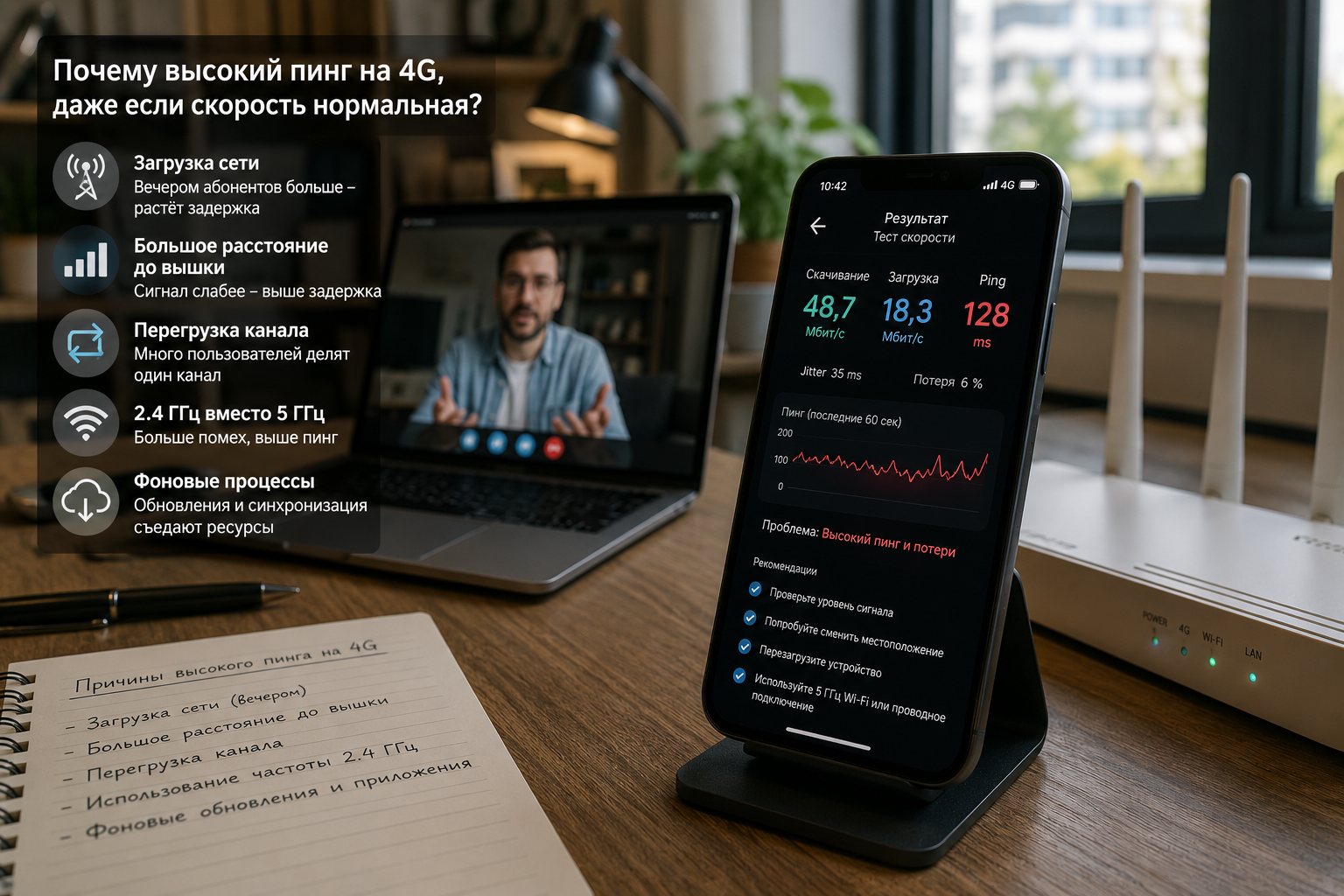 Плохой пинг на 4g интернете